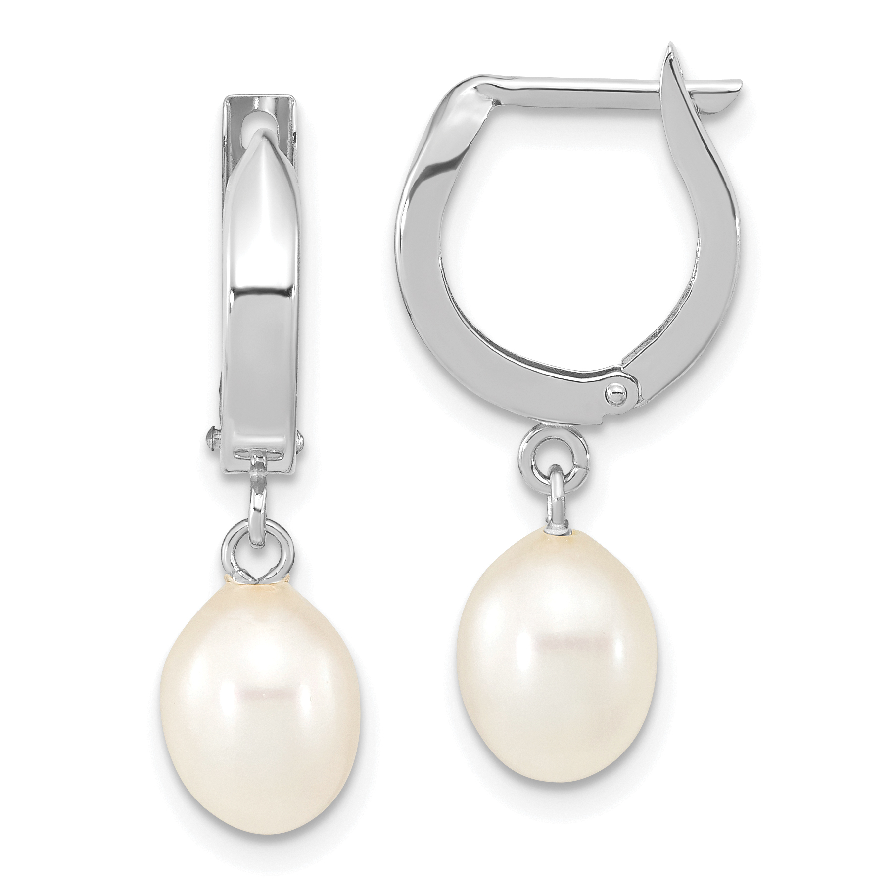 14k White Gold 6-7mm White Teardrop Freshwater Cultured Pearl Hoop Dangle Earrings (XFW792E)