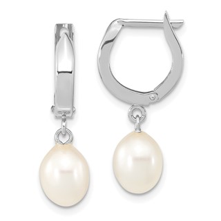 Gold FWC Pearl Dangle Hoop Earrings