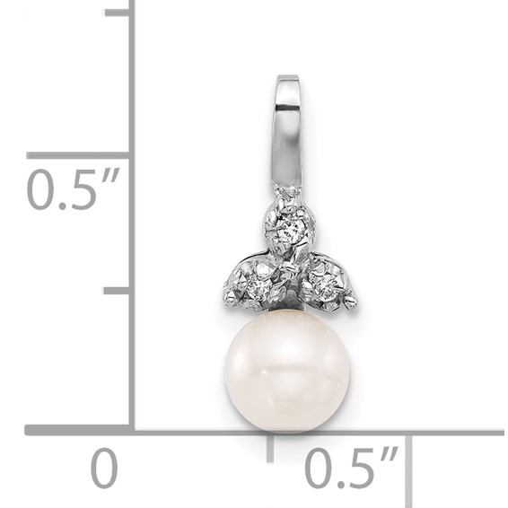 14K White Gold 5-6mm Round White FWC Pearl and .03ct Dia Pendant