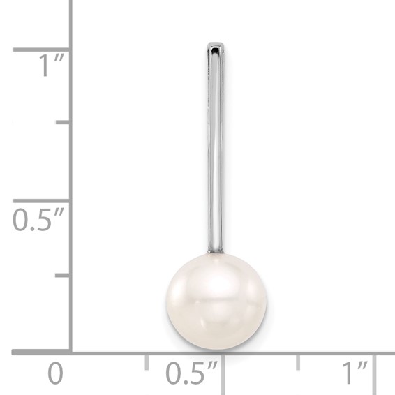 14K White Gold 8-9mm Round White Freshwater Cultured Pearl Drop Chain Slide