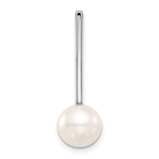 14K White Gold 8-9mm Round White Freshwater Cultured Pearl Drop Chain Slide