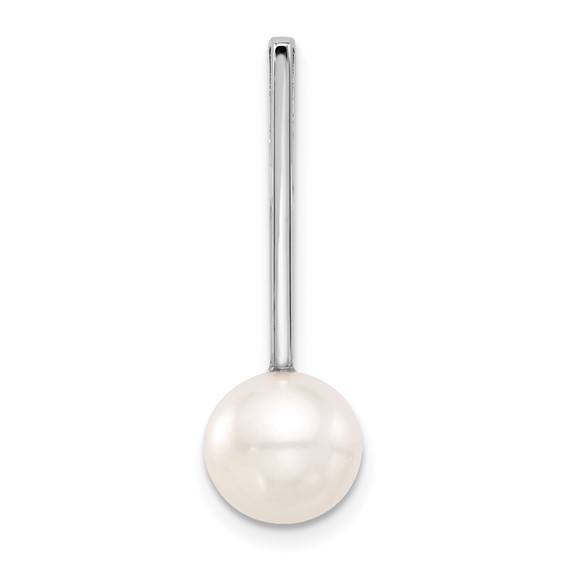 14K White Gold 8-9mm Round White Freshwater Cultured Pearl Drop Chain Slide
