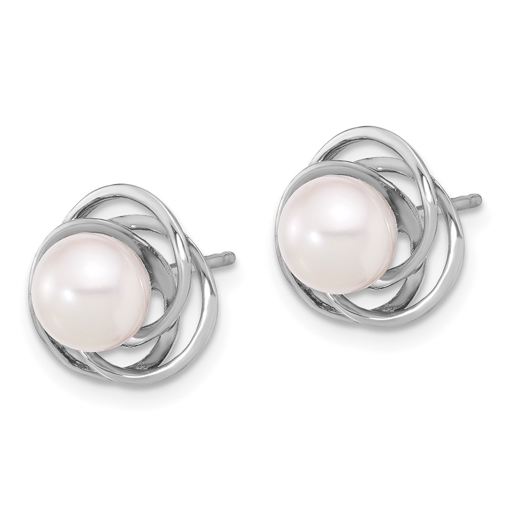 14k White Gold 6-7mm White Round Akoya Saltwater Cultured Pearl Post Earrings (XFW842E)