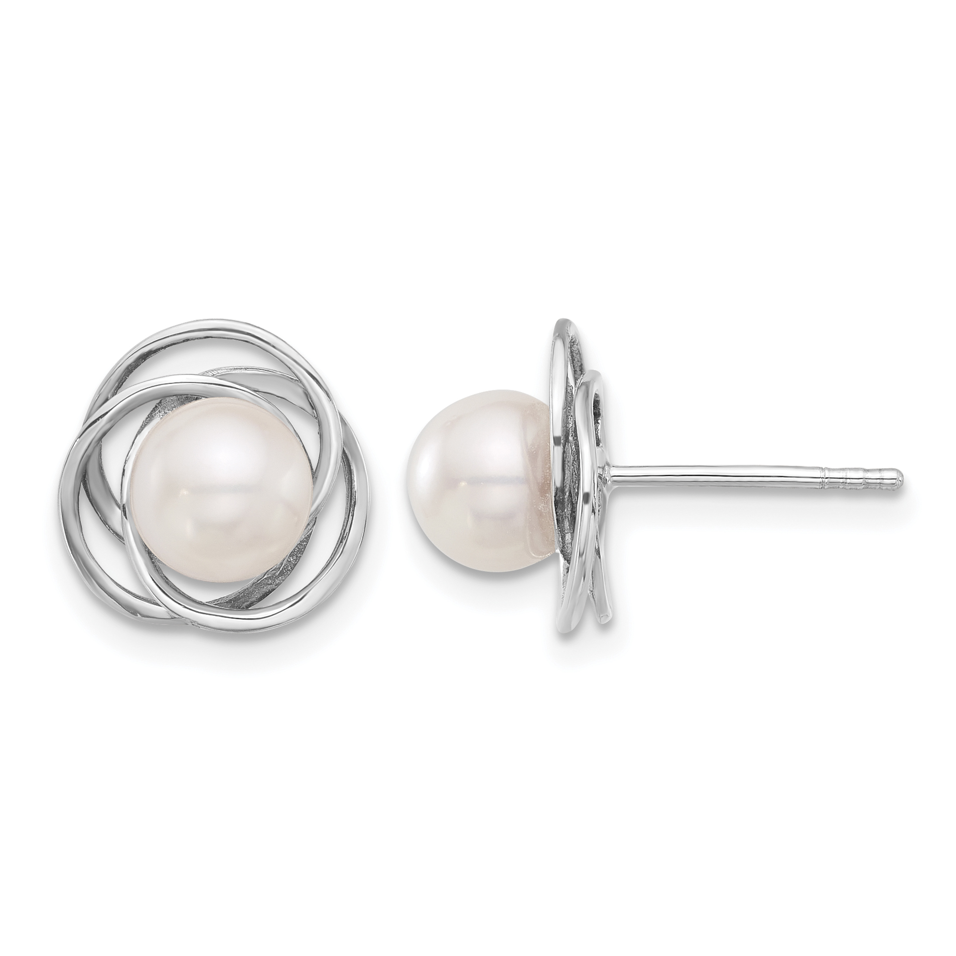 14k White Gold 6-7mm White Round Akoya Saltwater Cultured Pearl Post Earrings (XFW842E)