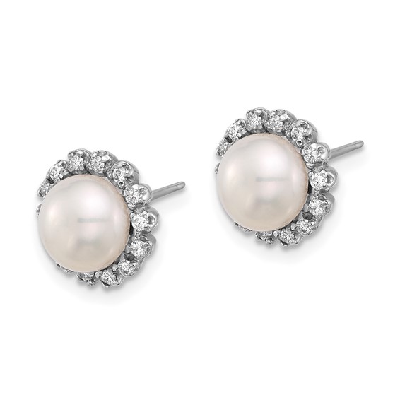 7-8mm Button Freshwater Cultured Pearl and .28ct Dia Post Earrings     
