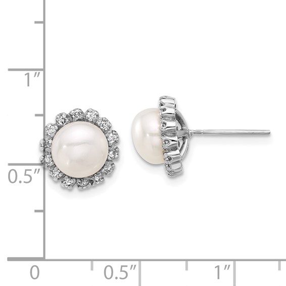 7-8mm Button Freshwater Cultured Pearl and .28ct Dia Post Earrings     