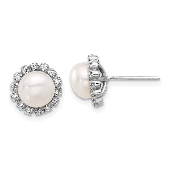 7-8mm Button Freshwater Cultured Pearl and .28ct Dia Post Earrings     