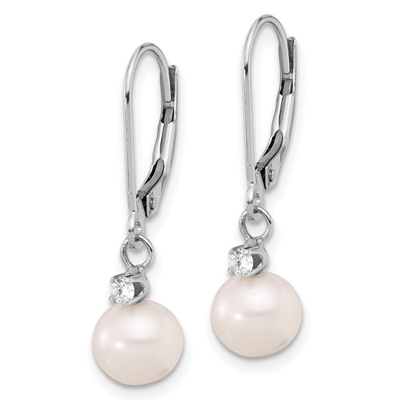 7-8mm FWC Pearl & Diamond Leverback Dangle Earrings       