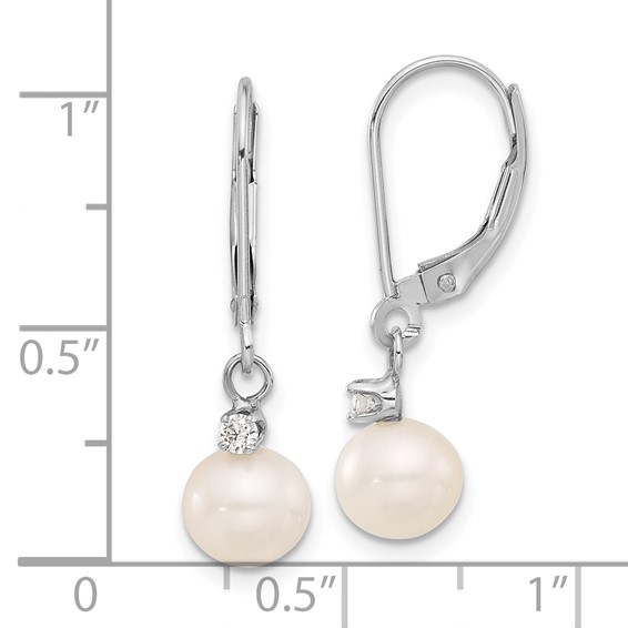 7-8mm FWC Pearl & Diamond Leverback Dangle Earrings       