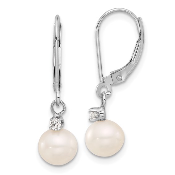 7-8mm FWC Pearl & Diamond Leverback Dangle Earrings       