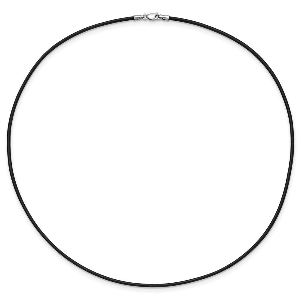 14k White Gold Clasp 1.5mm 16 inch Black Leather Cord Necklace (XG251-16)