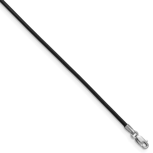 14K White Gold Clasp 1.5mm Black Leather Cord Necklace, 16"