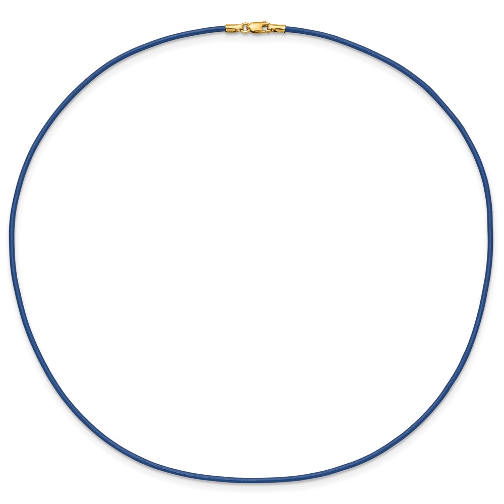 14k Yellow Clasp 1.6mm 16 inch Royal Blue Leather Cord Necklace (XG255-16)