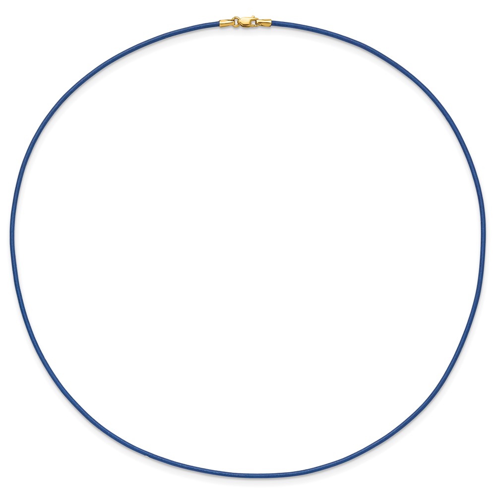 14k Yellow Clasp 1.5mm 18 inch Royal Blue Leather Cord Necklace (XG255-18)