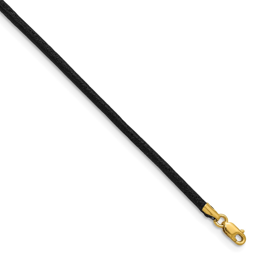 14k Yellow Clasp 2mm 16 inch Black Leather Cord Necklace (XG260-16)
