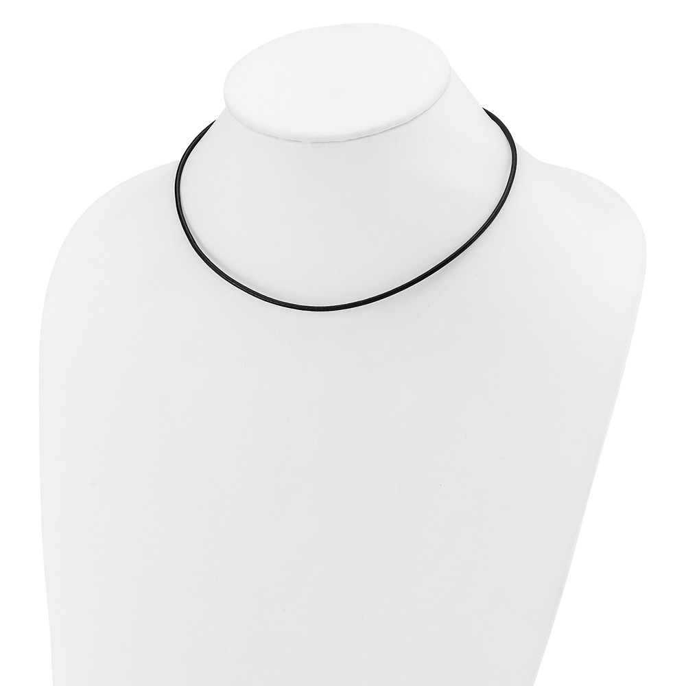 14k White Gold Clasp 2mm 16 inch Black Leather Cord Necklace (XG261-16)