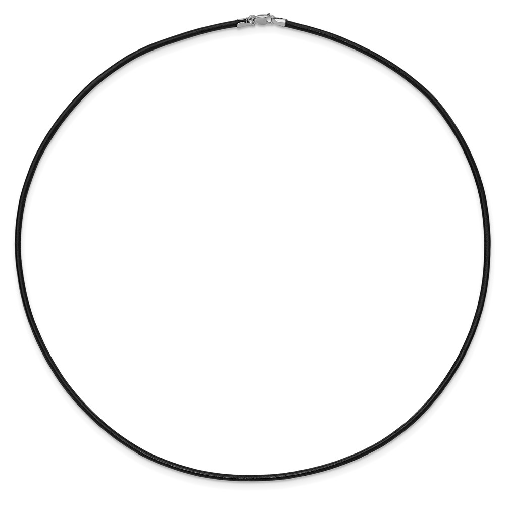 14k White Gold Clasp 2mm 18 inch Black Leather Cord Necklace (XG261-18)