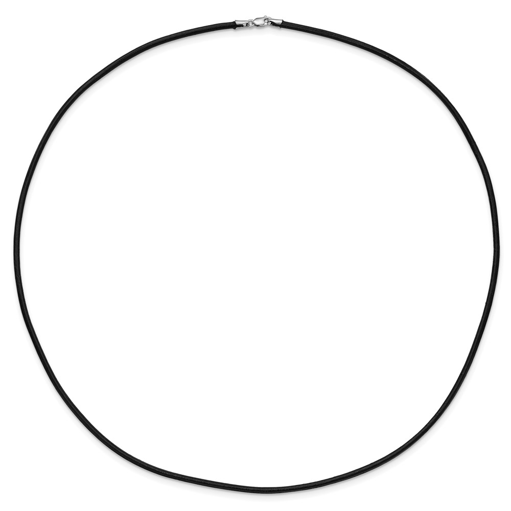 14k White Gold Clasp 2mm 20 inch Black Leather Cord Necklace (XG261-20)