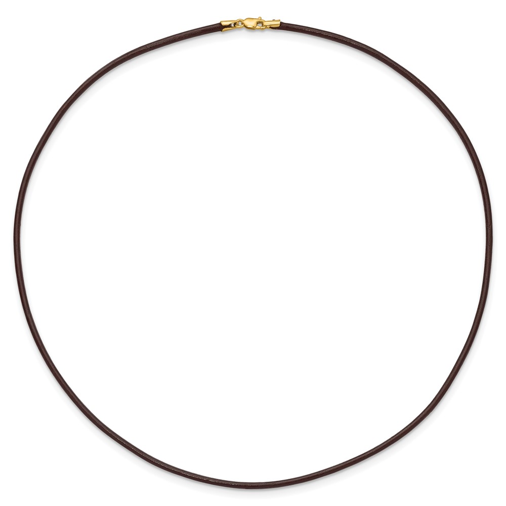 14k Yellow Clasp 2mm 16 inch Brown Leather Cord Necklace (XG262-16)