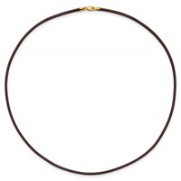 14K Yellow Gold Clasp 2mm Brown Leather Cord Necklace, 16" view 4