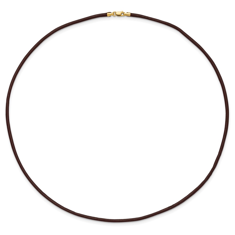 14k Yellow Clasp 2mm 18 inch Brown Leather Cord Necklace (XG262-18)