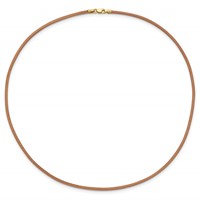 14K Yellow Gold Clasp 2mm Natural Leather Cord Necklace, 16" view 4