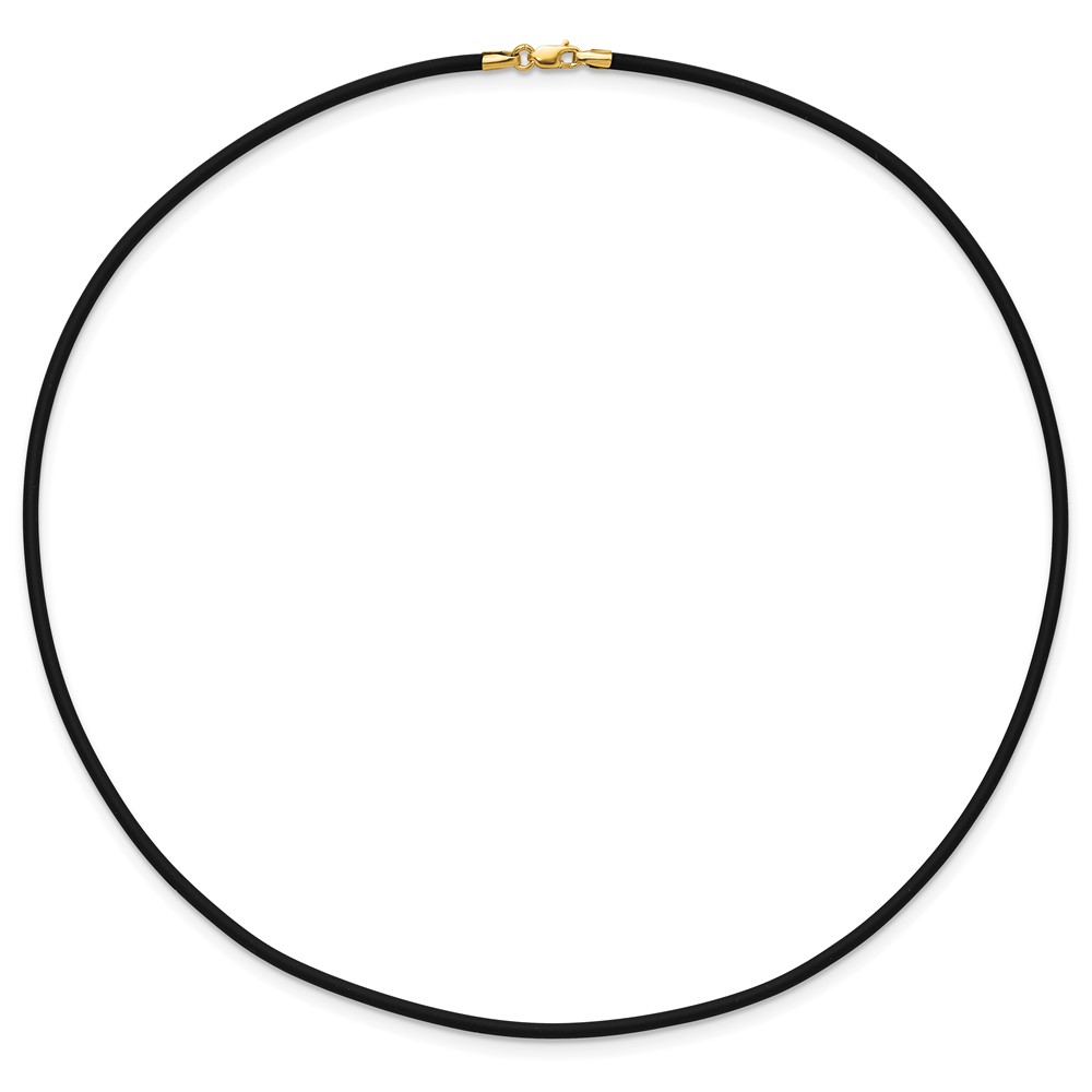14k Yellow Clasp 2mm 16 inch Black Rubber Cord Necklace (XG265-16)