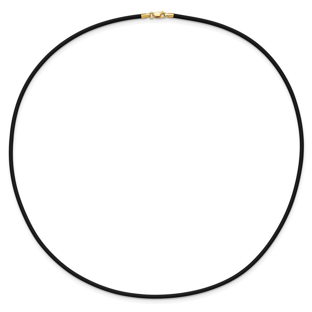 14k Yellow Clasp 2mm 18 inch Black Rubber Cord Necklace (XG265-18)