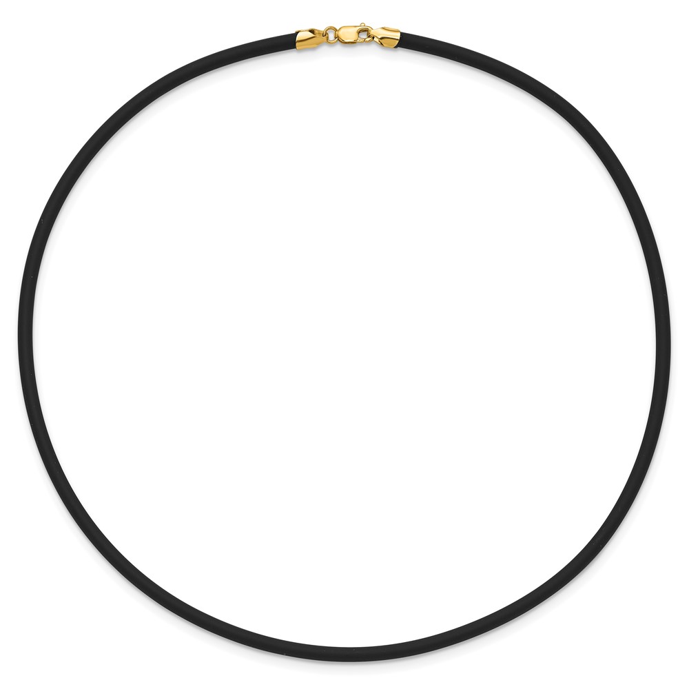 14k Yellow Clasp 3mm 16 inch Black Rubber Cord Necklace (XG266-16)
