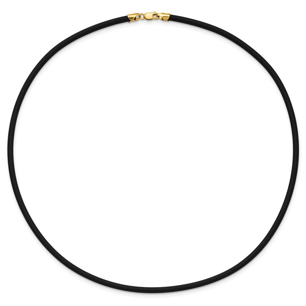 14k Yellow Clasp 3mm 18 inch Black Rubber Cord Necklace (XG266-18)