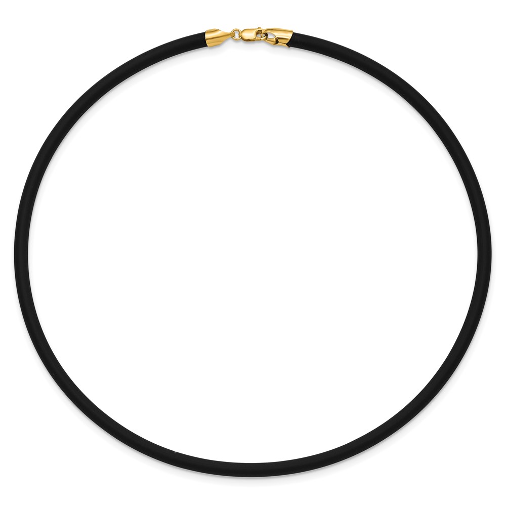 14k Yellow Clasp 4mm 16 inch Black Rubber Cord Necklace (XG267-16)