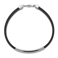 Sterling Silver Rhodium-plated Polished Engravable 42x 10mm Plate Black Rubber ID Bracelet, 8" view 2