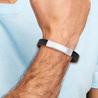 Sterling Silver Rhodium-plated Polished Engravable 42x 10mm Plate Black Rubber ID Bracelet, 8" view 4