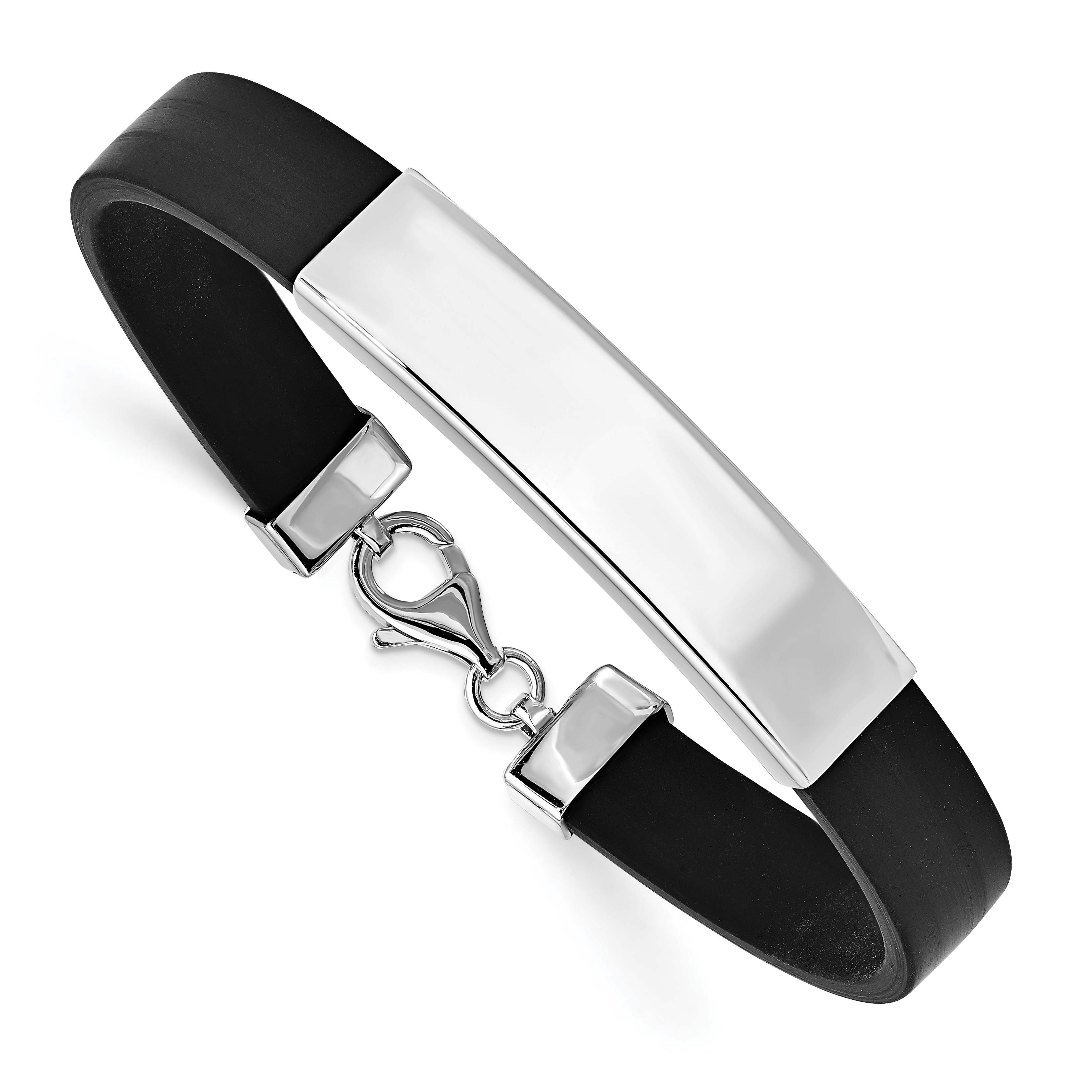 Sterling Silver Rhodium-plated ID Black Rubber Bracelet (XGBKSS14-8)