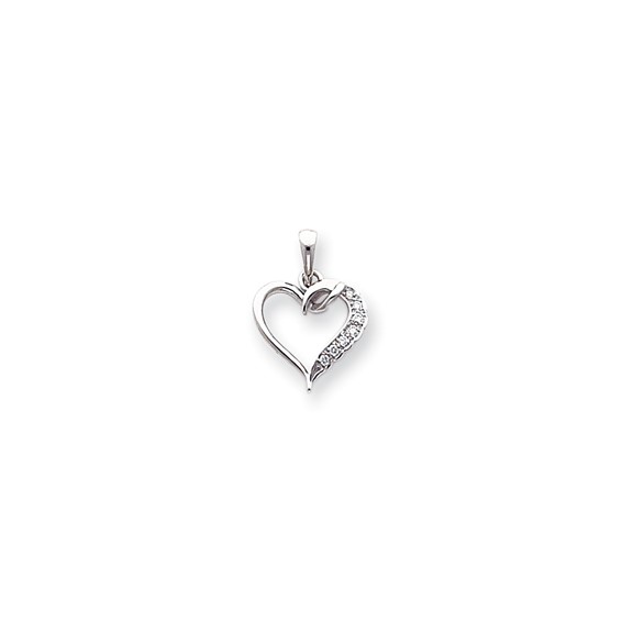 14k White Gold AA Diamond heart pendant