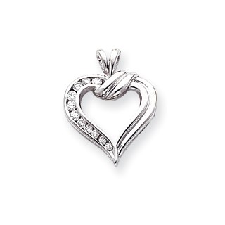 14k White Gold A Diamond heart pendant