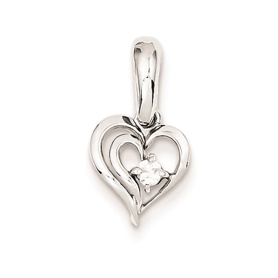 14k White Gold AA Diamond Heart Pendant