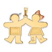 14K Tri-color the Kids Medium Girl on Left and Boy on Right Engravable Kiss Charm view 4