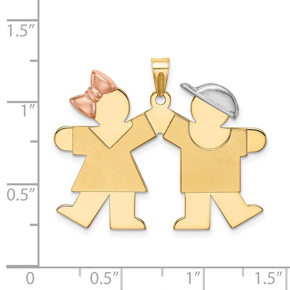 14k Tri-color The Kids Medium Girl on Left and Boy on Right Engravable Kiss Charm