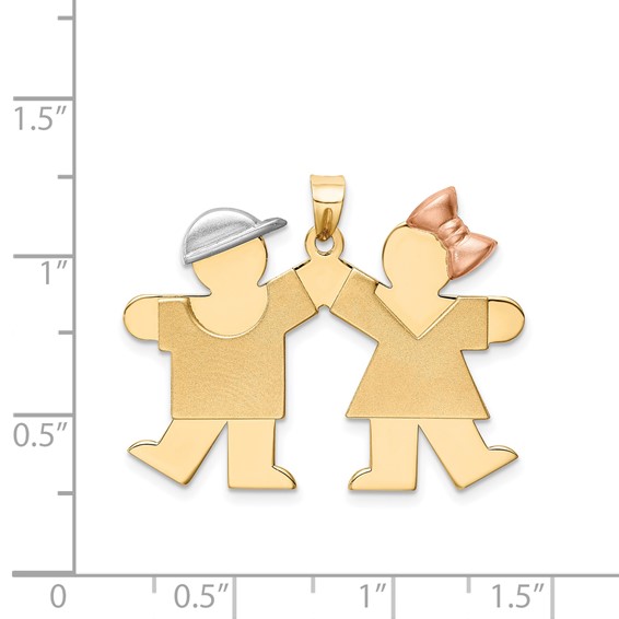 14k Tri-color The Kids Medium Boy on Left and Girl on Right Engravable Kiss Charm