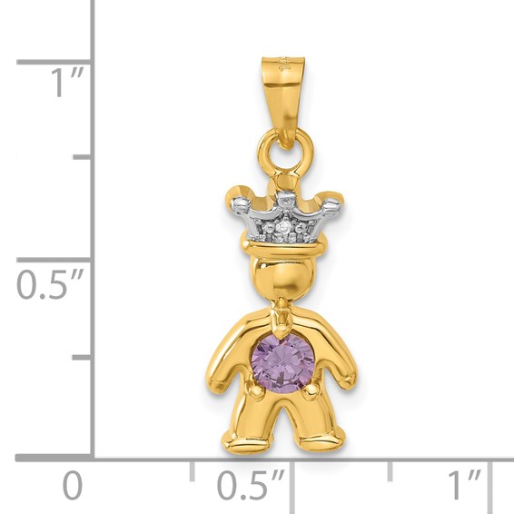 14ky Diamond and Synthetic February Birthstone Boy Pendant