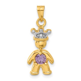 14ky Diamond and Synthetic February Birthstone Boy Pendant