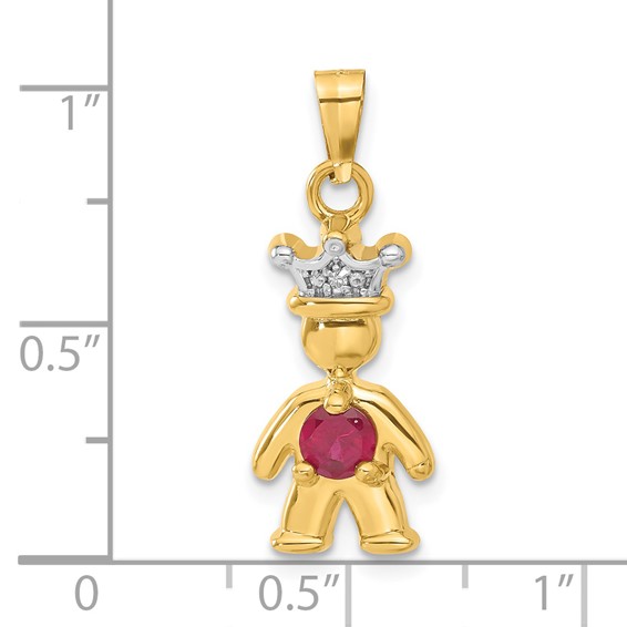 14ky Diamond and Synthetic July Birthstone Boy Pendant