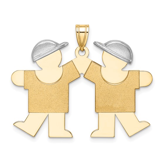 14k Two-tone The Kids Medium Double Boys Engravable Kiss Charm