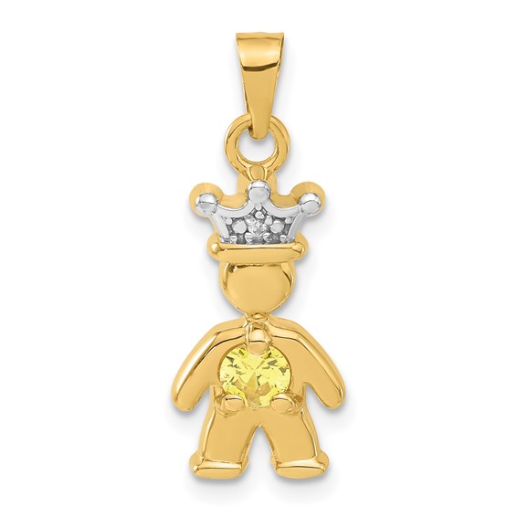 14ky w/ White Rhodium Diamond & Synthetic November Boy Pendant