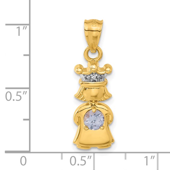 14ky Diamond and Synthetic March Birthstone Girl Pendant