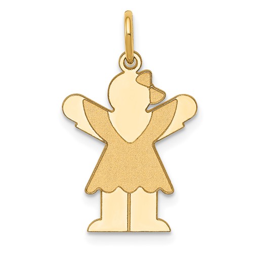 14K Yellow Gold the Kids Small Girl Charm with Ruffles Engravable Love