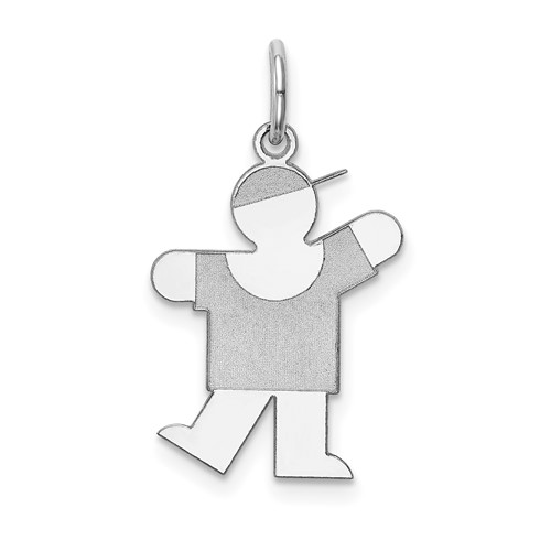 14K White Gold the Kids Small Boy Charm with Hat Engravable Kiss