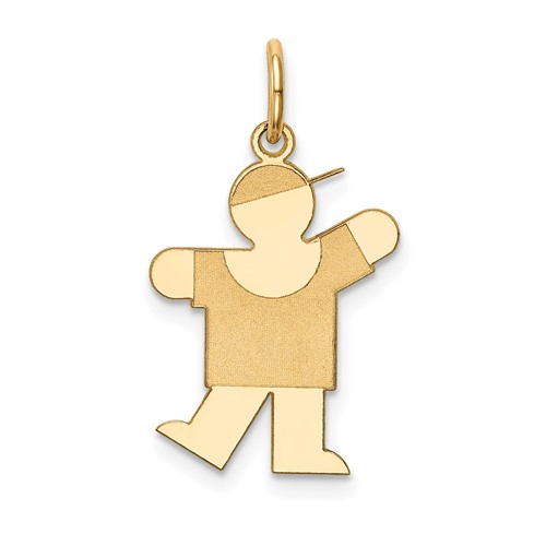 14K Yellow Gold the Kids Small Boy Charm with Hat Engravable Kiss