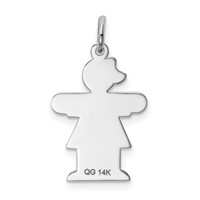 14K White Gold the Kids Small Girl Charm with Bow Engravable Hugs view 4